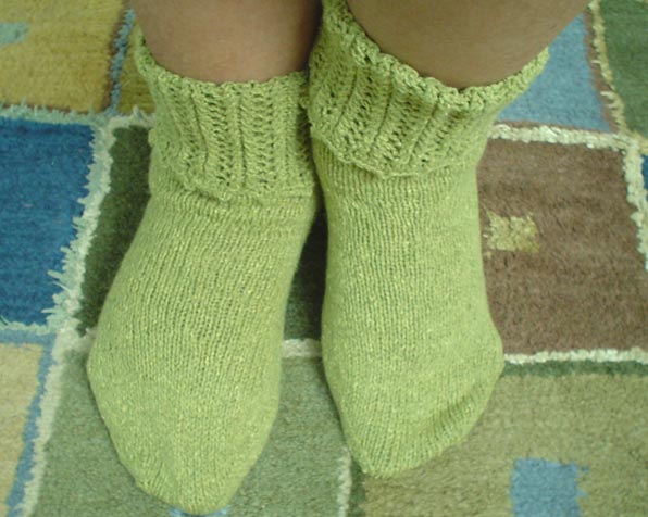 Karen wearing new green socks